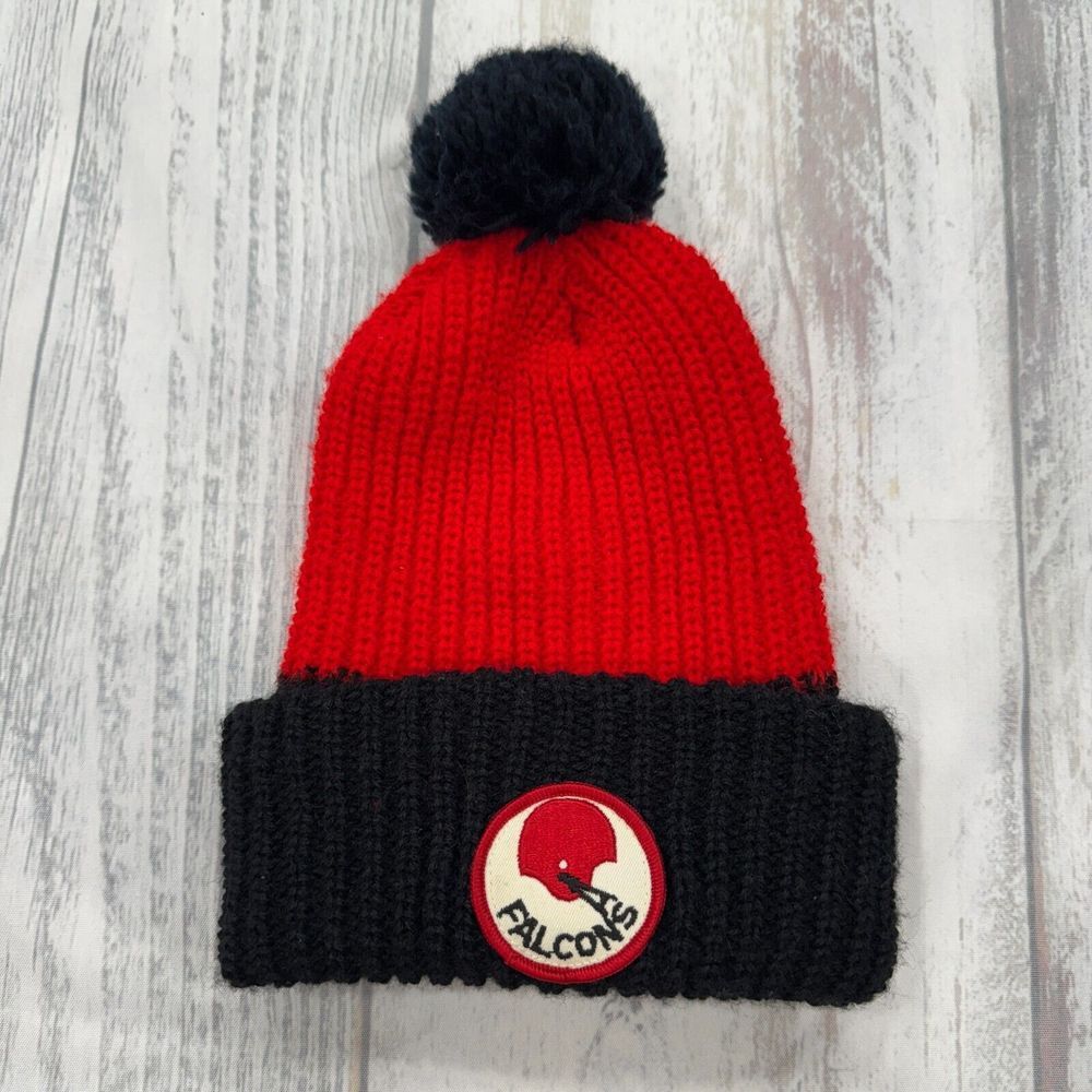 VTG Atlanta Falcons Beanie Knit Winter Hat‎ 80s Pom Snowboard NFL Football Patch